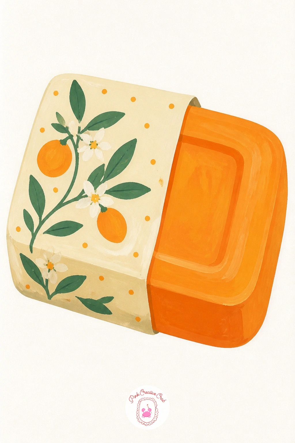 Orange Soap Wrapped in Printed Paper — Switching to something you might find in a bathroom, orange soap wrapped in printed paper is a small design-forward