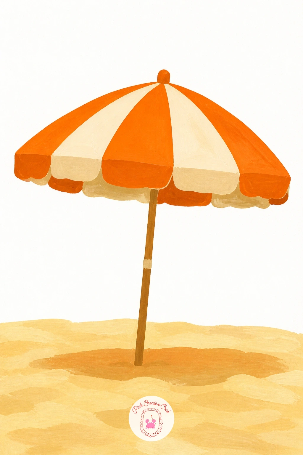Tangerine-Colored Beach Umbrella — Taking the citrus palette outdoors, a tangerine-colored beach umbrella is a simple graphic shape against a wide open sky and