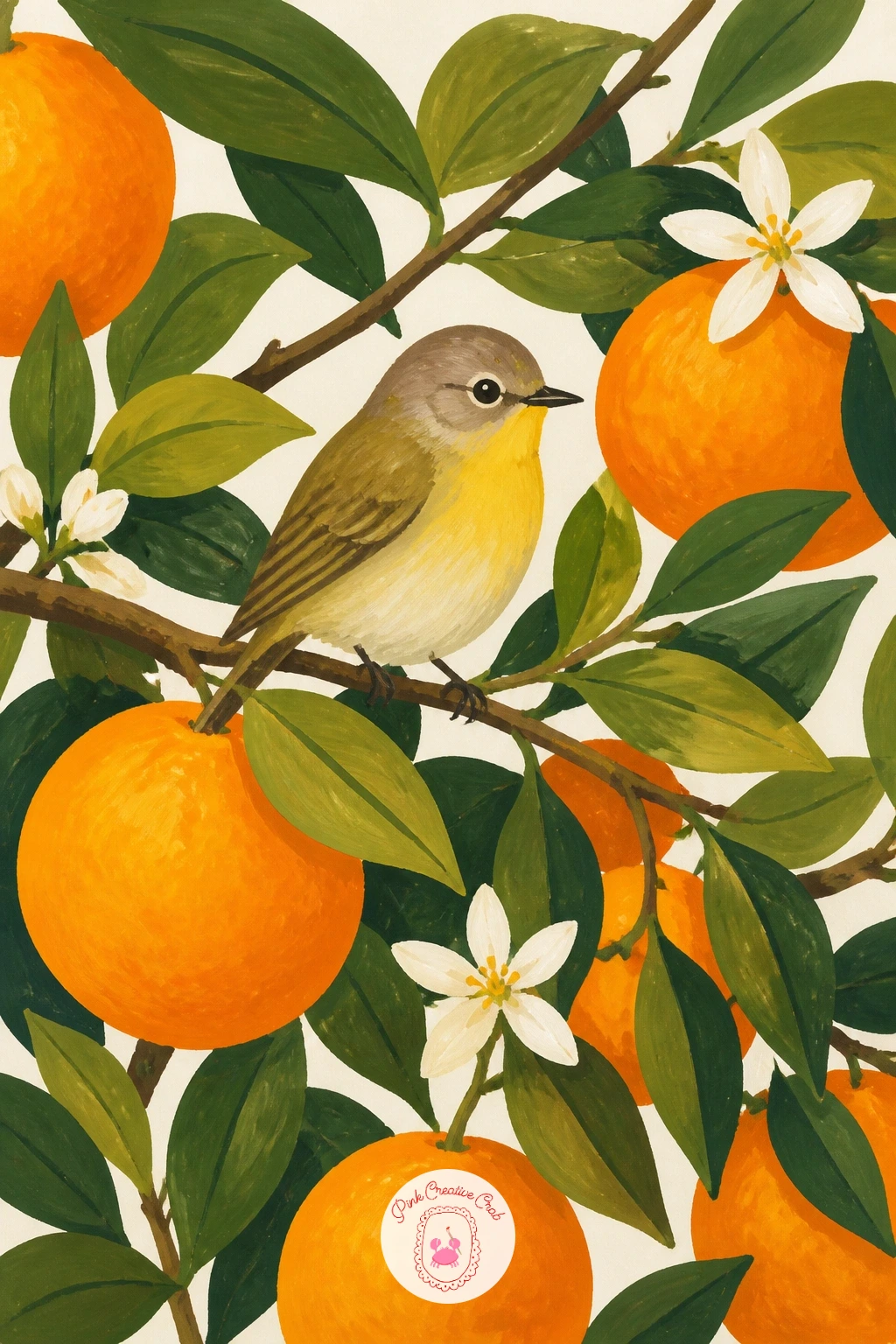 Bird Sitting in an Orange Tree — Bringing wildlife back into the grove, a bird sitting in an orange tree pairs a simple bird silhouette with the same leafy