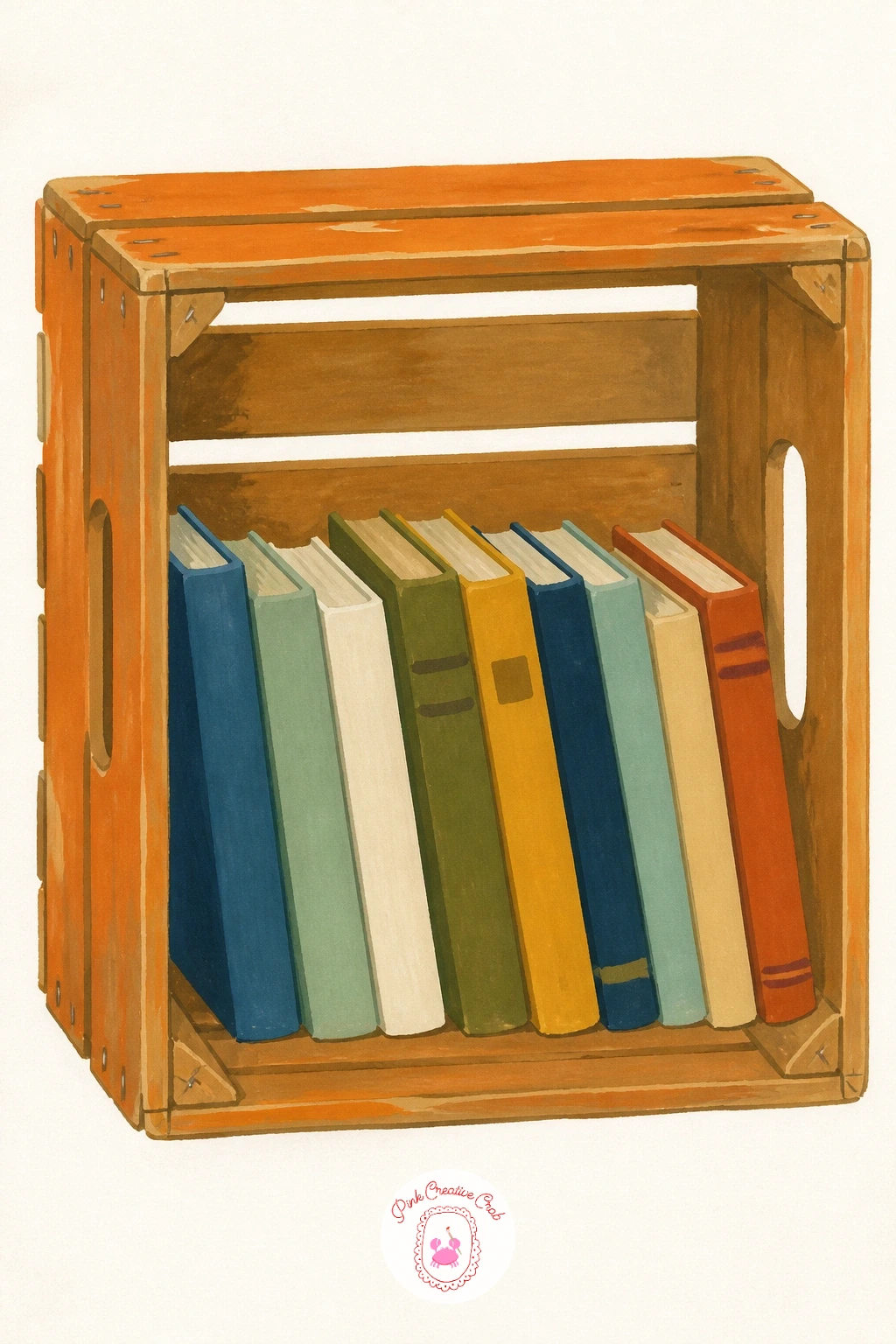 Old Orange Crate Used as a Bookshelf — A quieter interior idea now, an old orange crate used as a bookshelf repurposes the wooden crate shape from earlier for