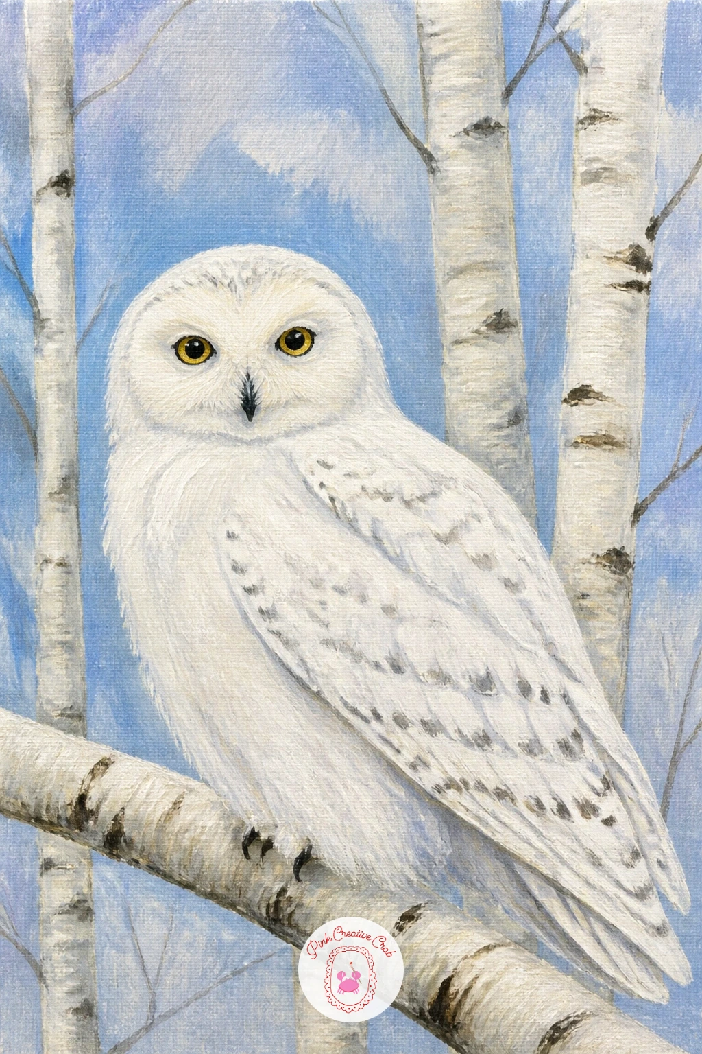 Snowy Owl In A Birch Forest — Move from the fence post into a quiet birch forest for a snowy owl, which gives you a chance to practice painting against a
