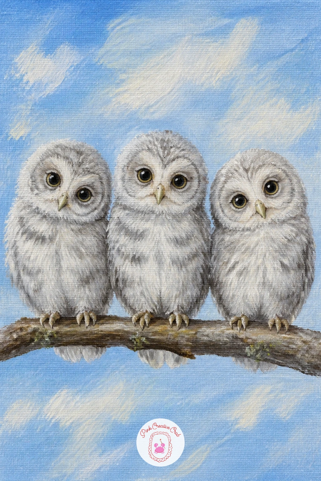 Three Owlets In A Row On A Branch — Three owlets in a row on a branch gives you practice repeating a shape with small variations, which is a useful skill for