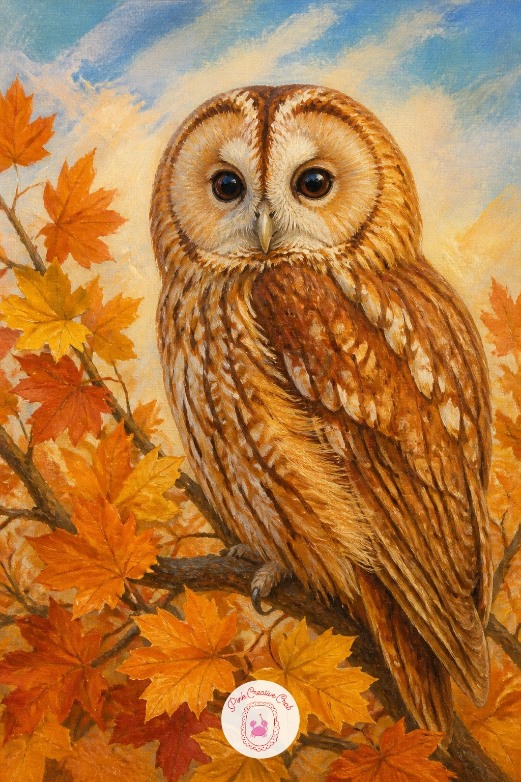 Tawny Owl Among Autumn Leaves — Bring in a season change with a tawny owl settled among autumn leaves, where the bird's rich rust coloring can really sing