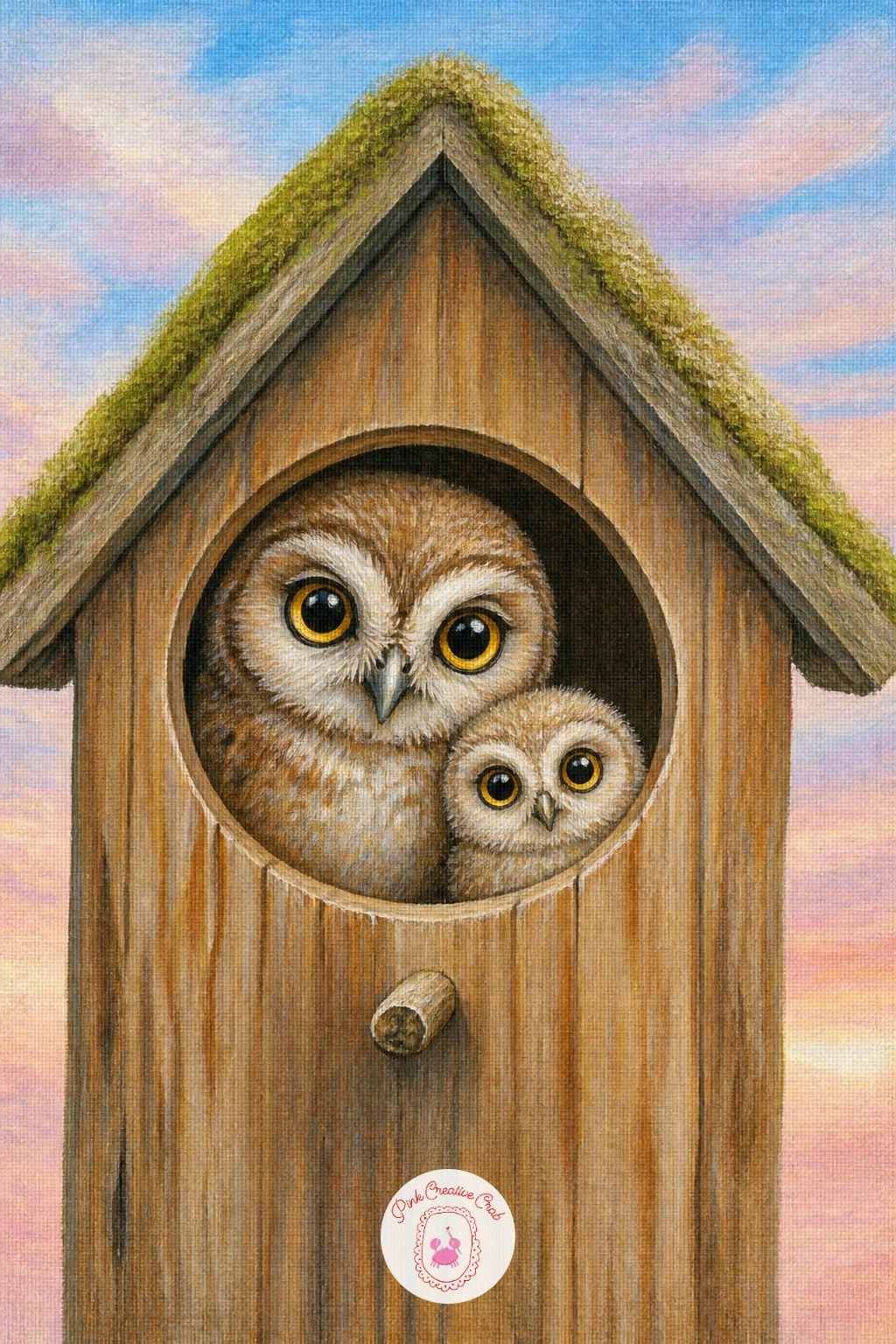 Owl Family In A Birdhouse — Carry the cottagecore thread into an owl family tucked into a birdhouse, which means painting an adult and one or two smaller owls