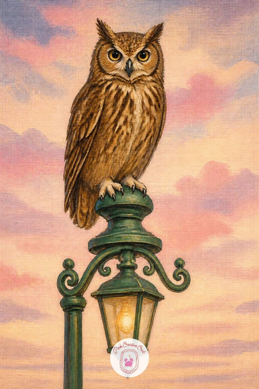 Owl Perched On A Vintage Street Lamp — Move the setting into a storybook village corner with an owl perched on a vintage street lamp, a nice chance to practice