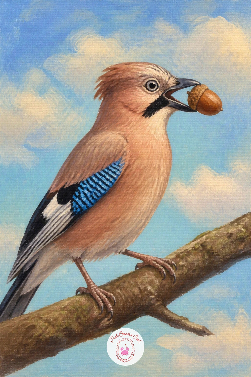 Jay Holding An Acorn — Bring in a jay holding an acorn next, a bird whose blue wing patches make for one of the prettiest color moments in this whole list. Owl