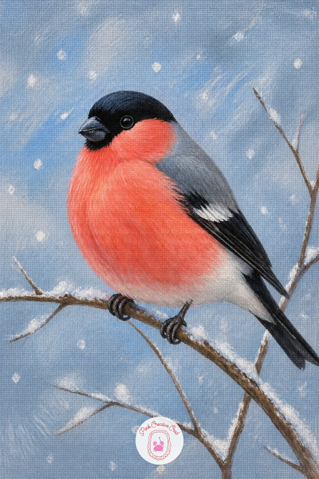 Bullfinch In The Snow — Bring a little winter color back with a bullfinch in the snow, its rose-pink breast glowing warmly against a pale, cold background. Owl