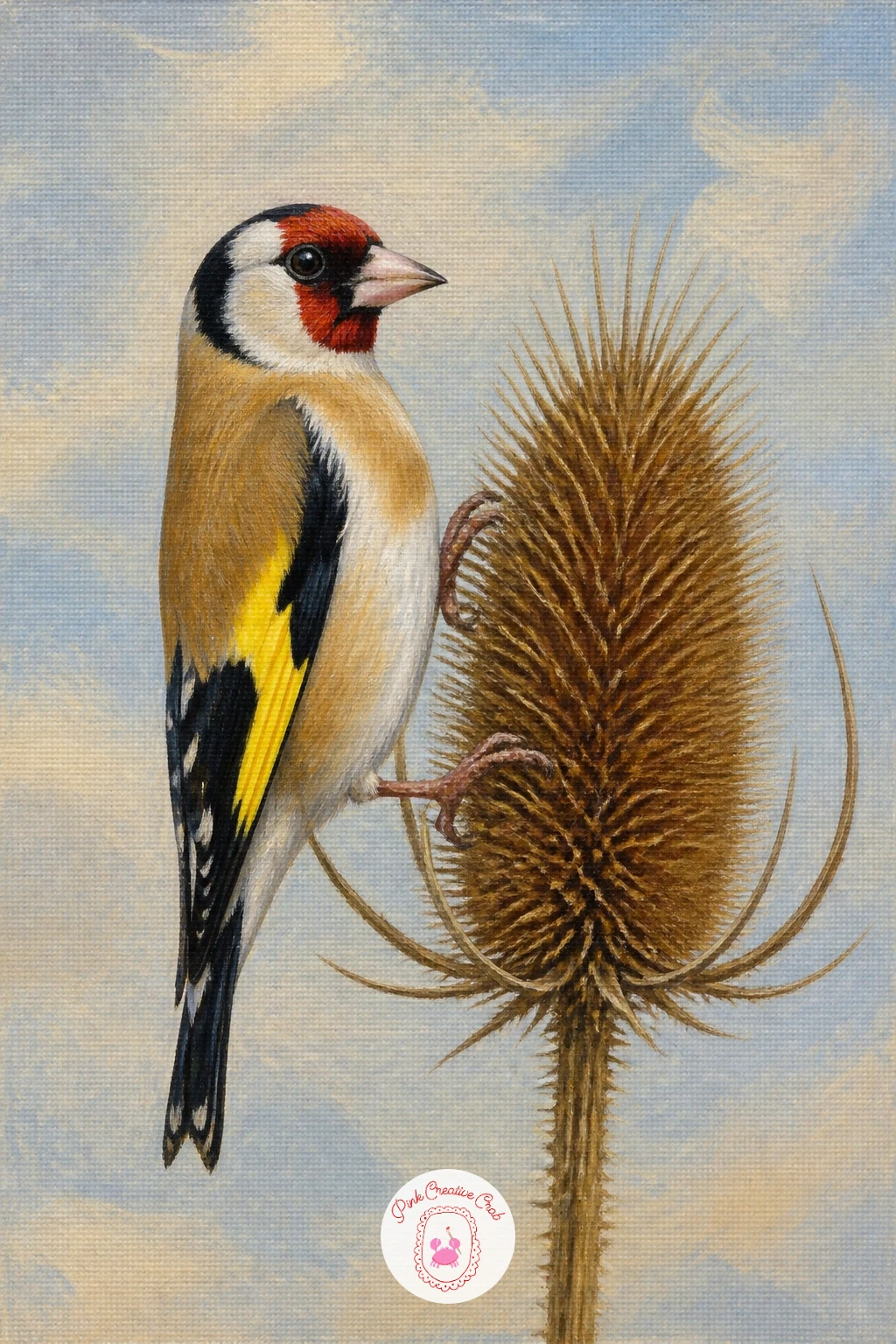 Goldfinch On A Teasel — Pair a goldfinch with a teasel head next, a classic combination since these birds are often seen feeding on the spiky seed heads in