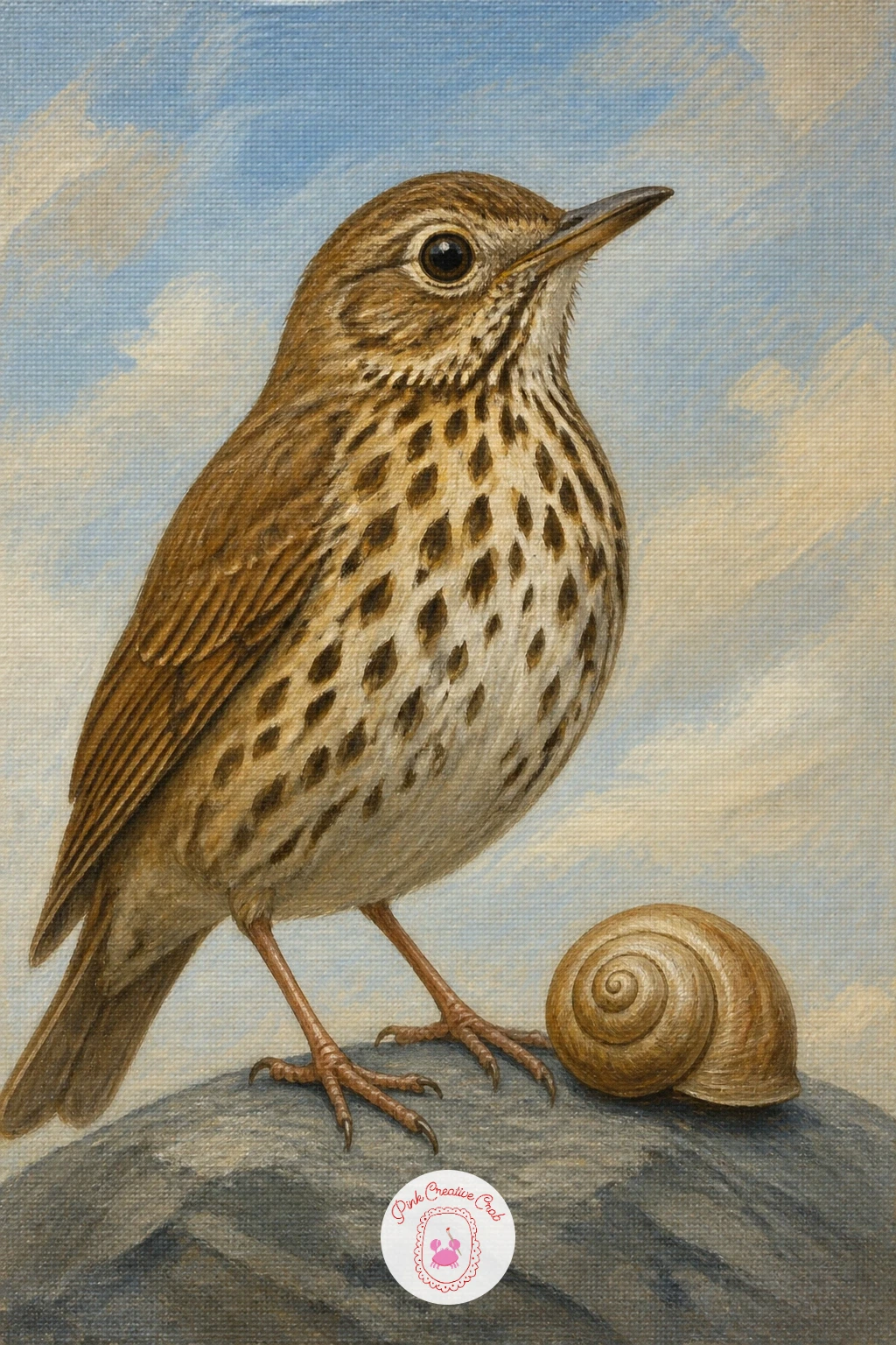 Song Thrush With A Snail — Give a song thrush a little task with one holding a snail, a small storytelling detail that works well after several birds shown