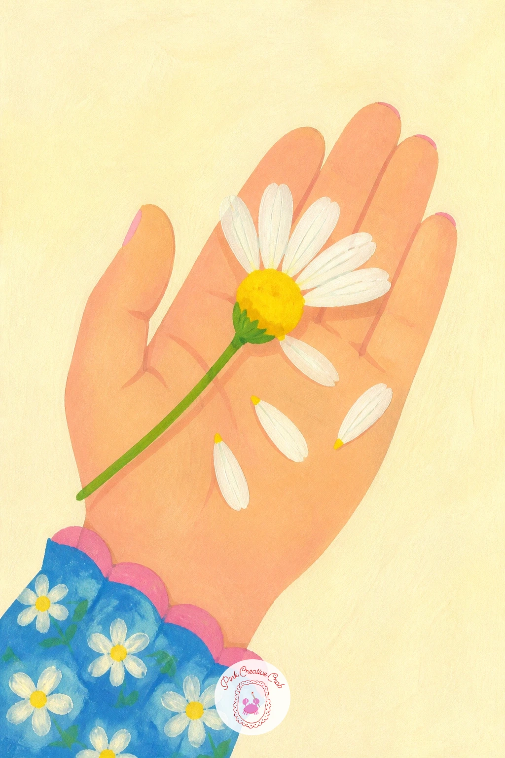Daisy Losing Its Petals — For something with a little story, paint a single daisy losing its petals one by one in a girl's open hand. Daisy painting