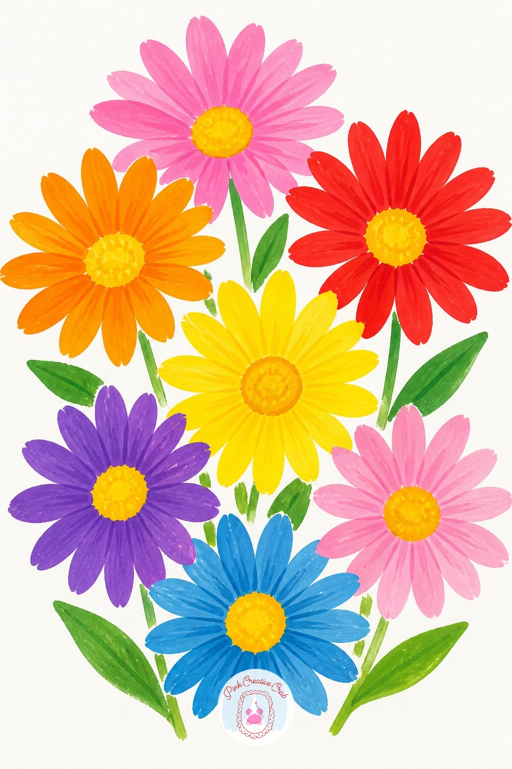 Painted Daisies in Rainbow Colors — Give yourself a break from realism with a bold cluster of painted daisies in rainbow colours, each flower a different hue
