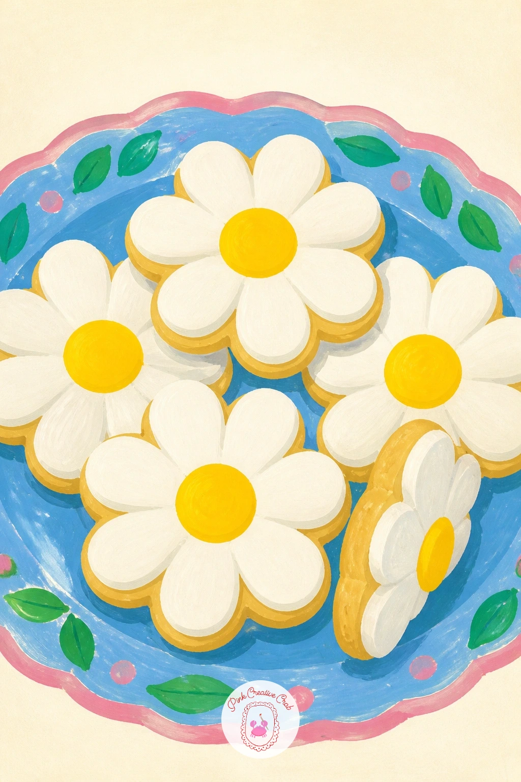 Daisy-Shaped Sugar Cookies on a Plate — Bring the daisy indoors onto the kitchen table with a plate of daisy-shaped sugar cookies. Daisy painting