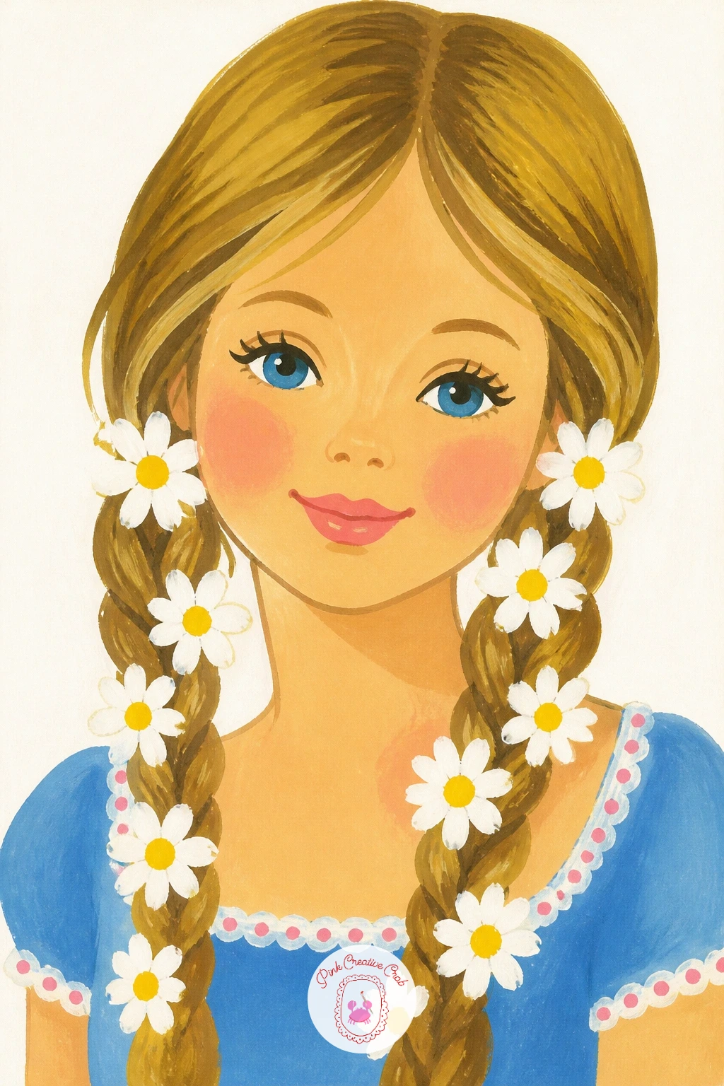 Girl With Daisies in Her Braids — Return to a portrait now with a girl wearing daisies woven into her braids. Daisy painting