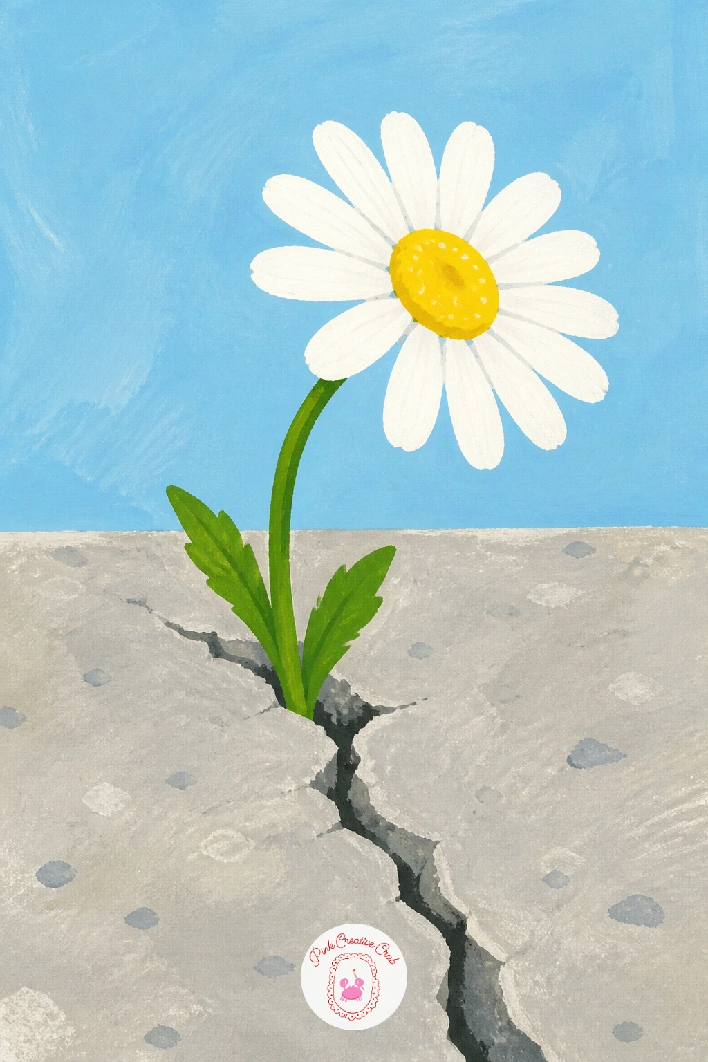 Daisy Growing Through a Crack in the Pavement — Tell a smaller, quieter story with a single daisy pushing up through a crack in the pavement. Daisy painting
