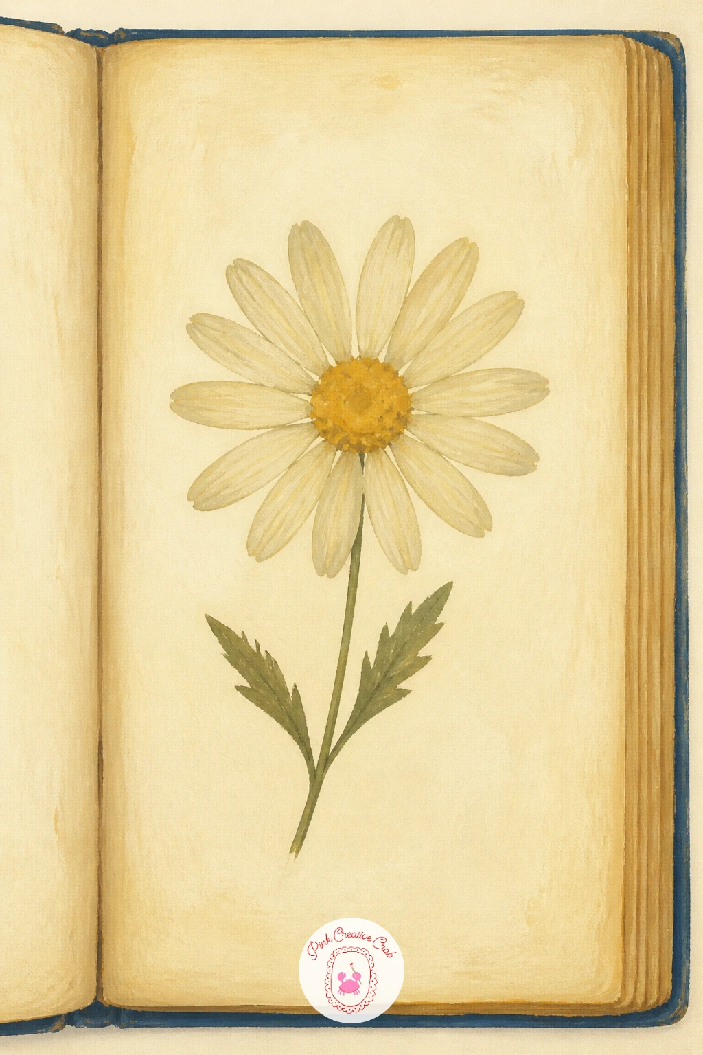 A Daisy Pressed in an Old Book — Close the list with something a little sentimental: a daisy pressed flat inside the open pages of an old book. Daisy painting