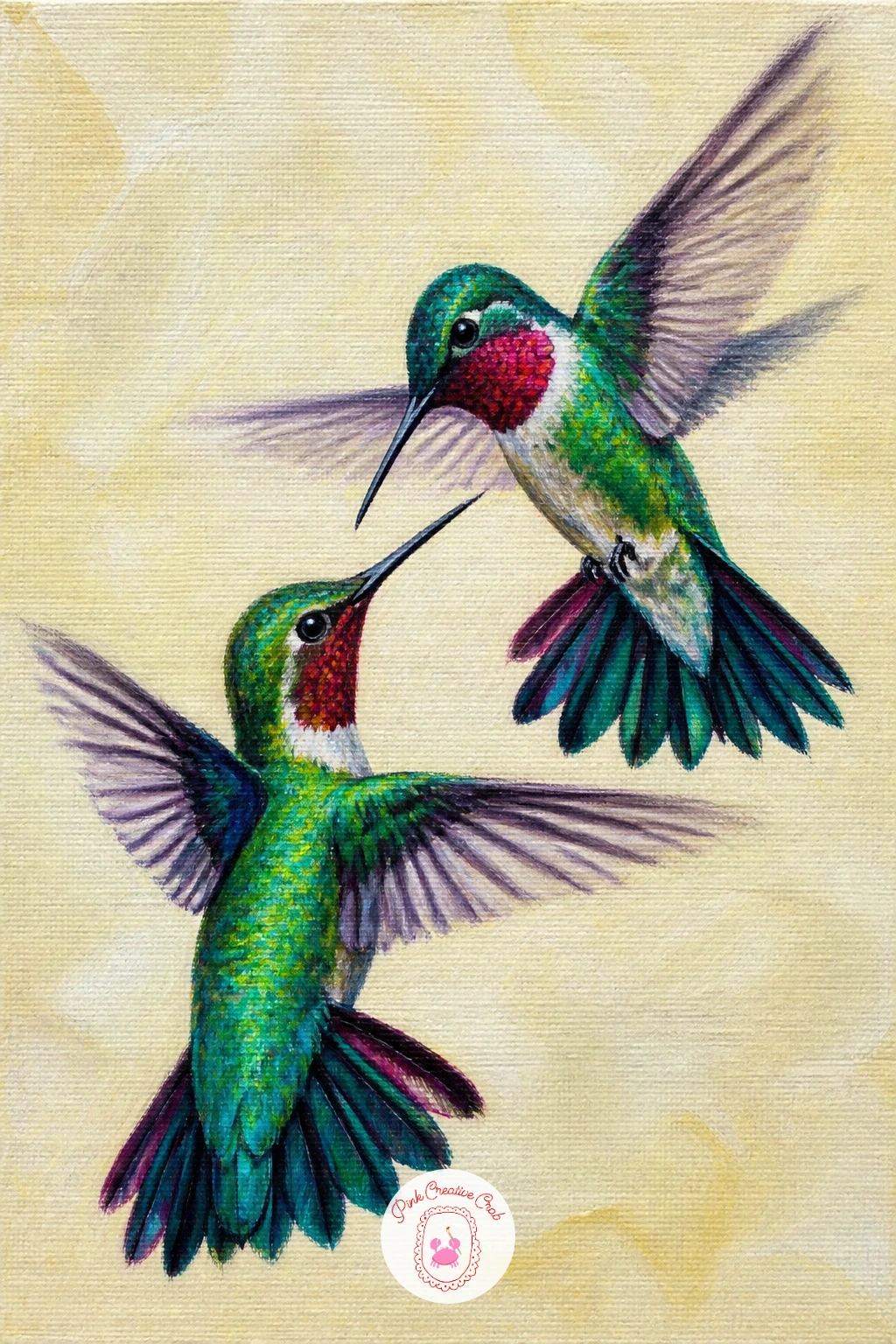 Two Hummingbirds Dancing in Mid-Air — Two birds in flight is a step up from one, so sketch their positions loosely first in pencil before any paint touches the