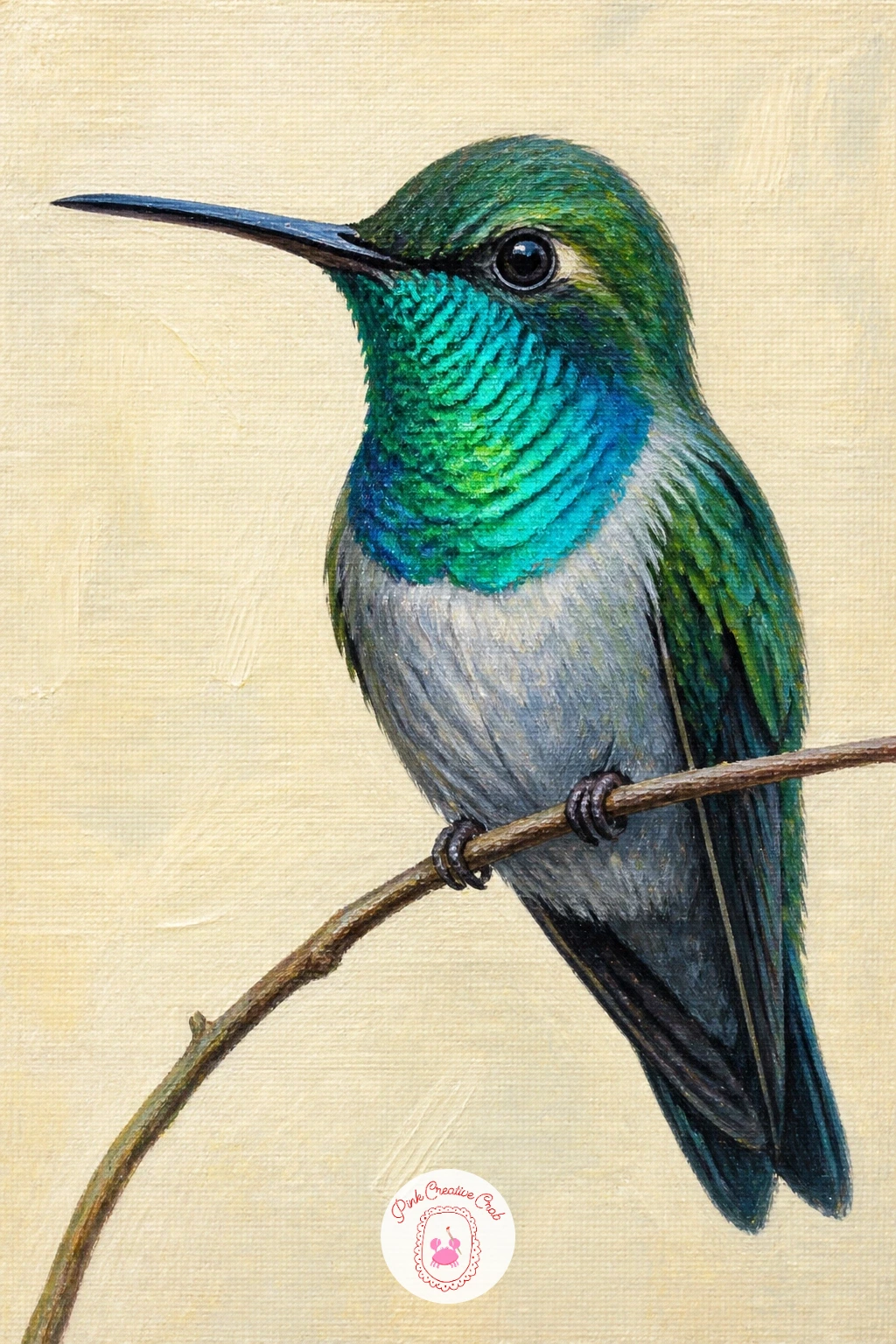 Hummingbird Perched on a Thin Twig — Perching poses let you slow right down, since the bird is not fighting gravity and every feather can be placed with care.
