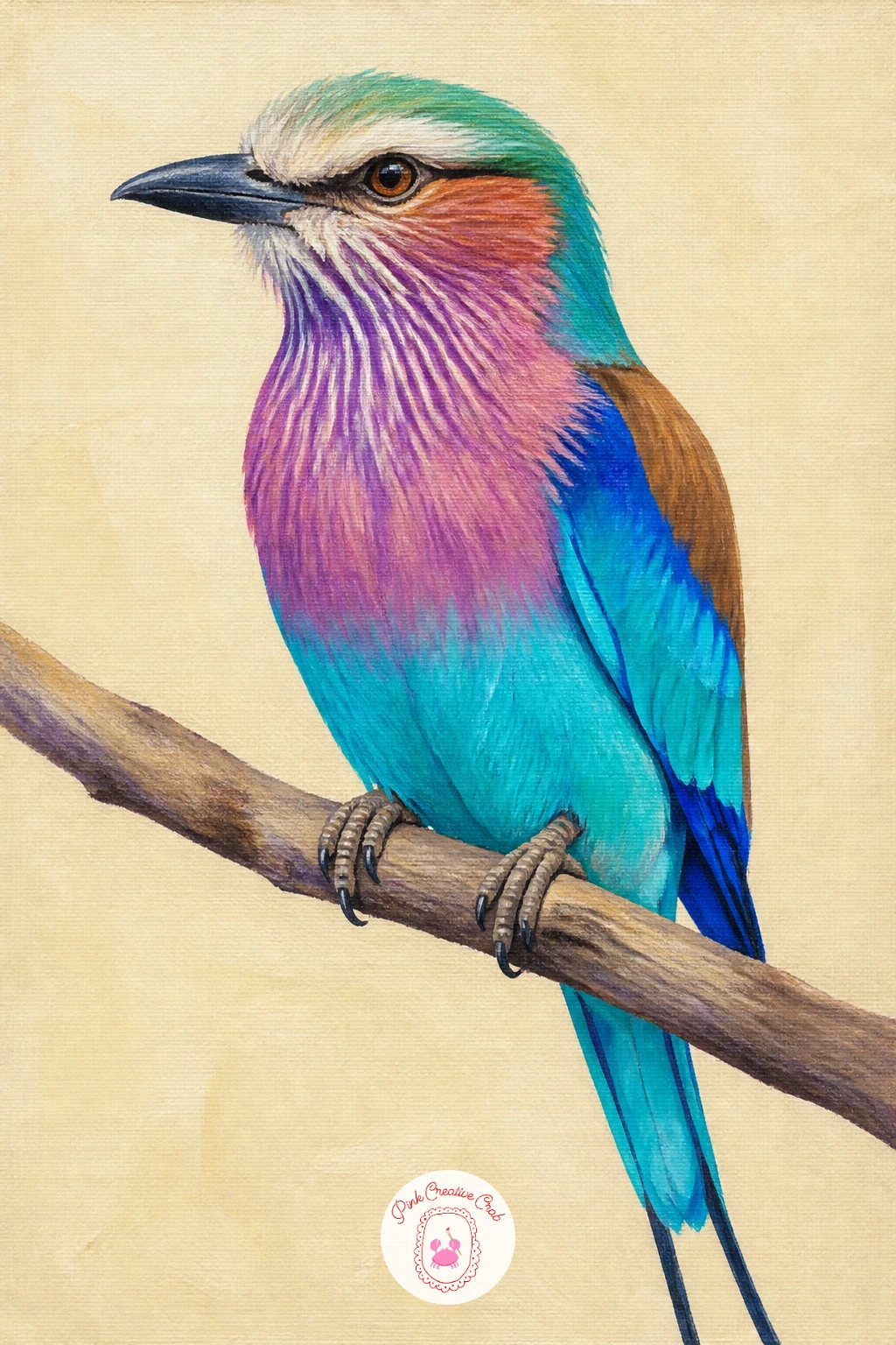 Lilac-Breasted Roller — Few garden birds give you as many colors to play with at once as the lilac-breasted roller, so plan your blocks before you paint: lilac