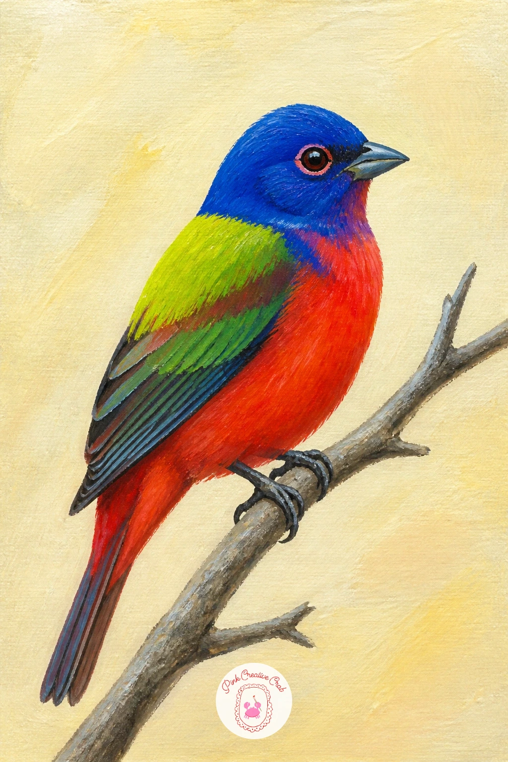 Painted Bunting — The painted bunting looks like it was colored by a child with no fear of clashing, and that is exactly the attitude to bring to this one