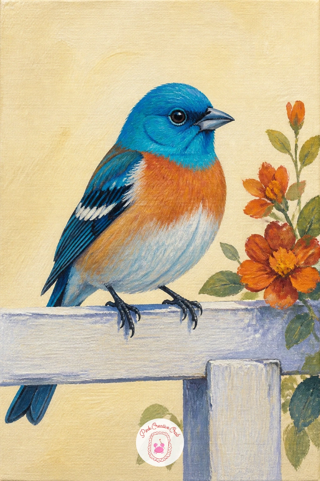 Lazuli Bunting on a Fence — Pair this bunting with another simple fence rail for a bit of visual rhyme with the earlier bluebird idea, though this time keep