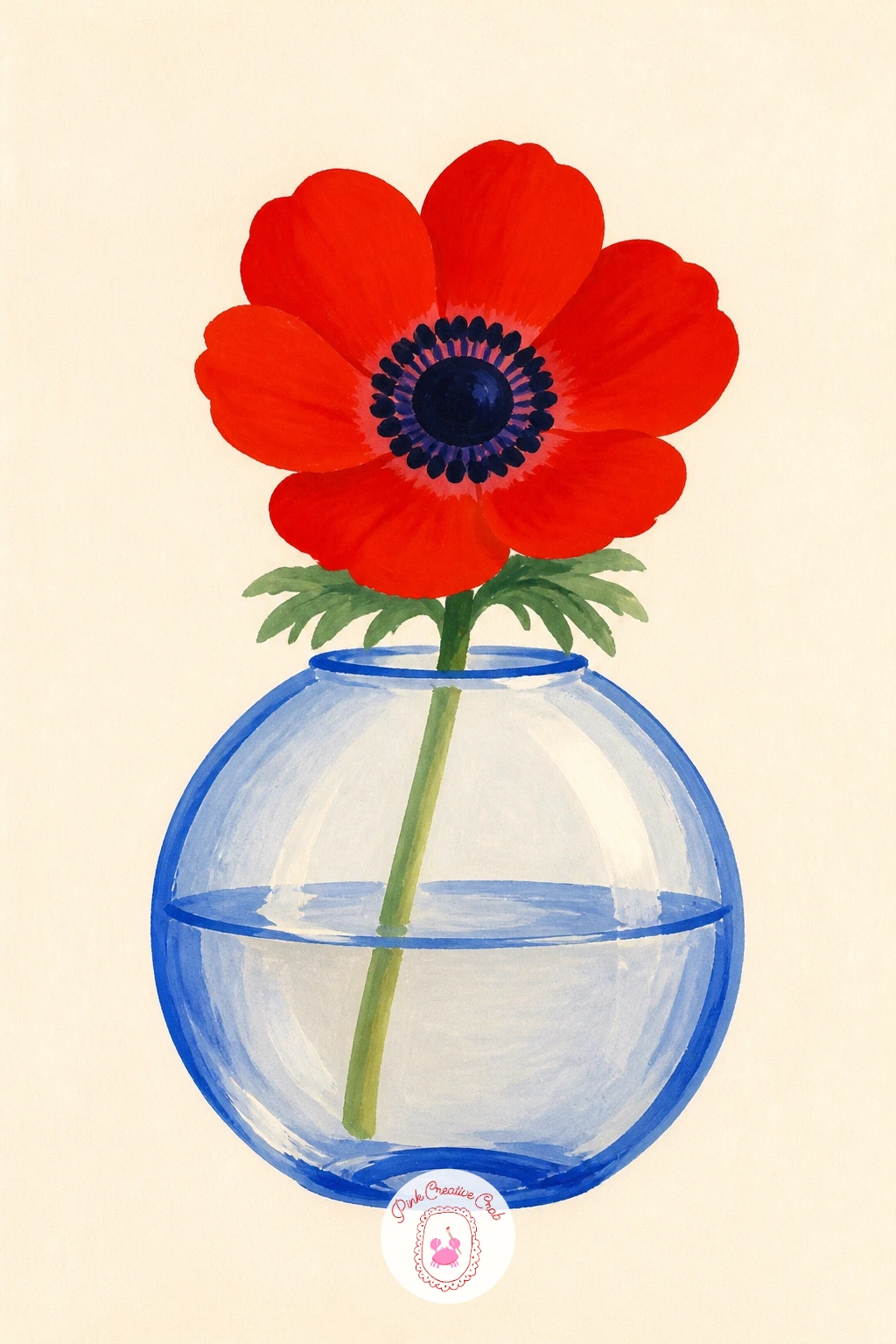 Bubble Vase With A Single Anemone — Keep this one spare, since the whole point of a bubble vase is negative space. Flower vase painting