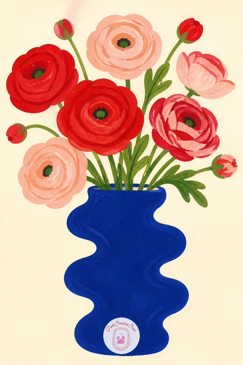 Squiggle Vase With Ranunculus — Start with the vase, since a squiggle vase lives or dies on the wobble. Flower vase painting