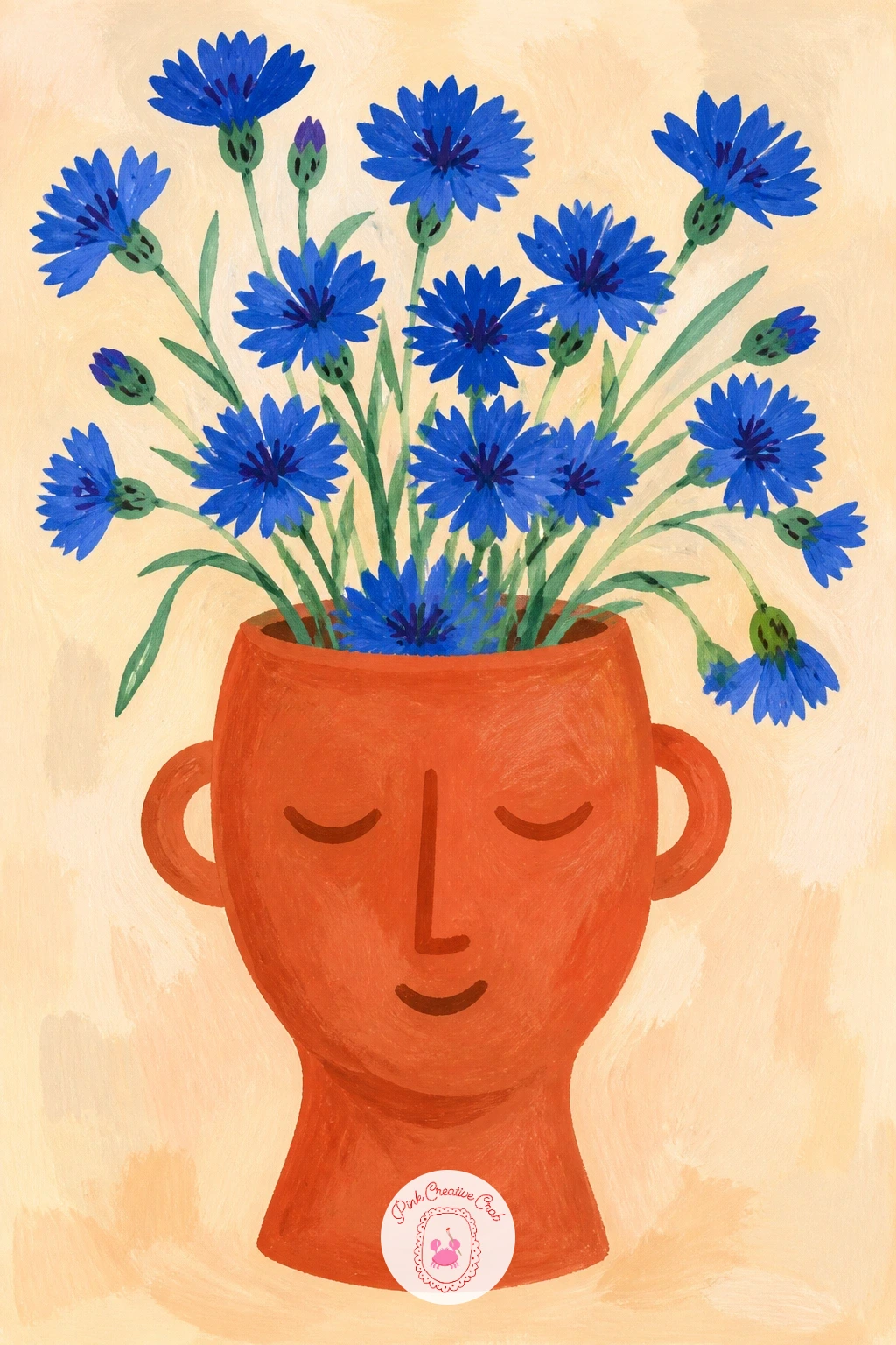Face Vase With Cornflowers — Give the vase a face before you give it flowers, since the expression sets the whole tone of the piece. Flower vase painting