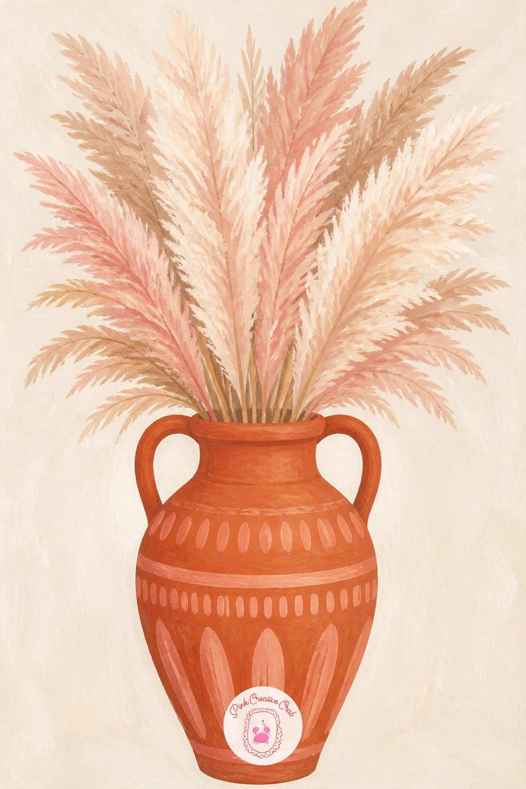 Terracotta Amphora With Dried Pampas — Shape the amphora with a measuring eye before you paint it, since its tall curved body needs both sides to match. Flower