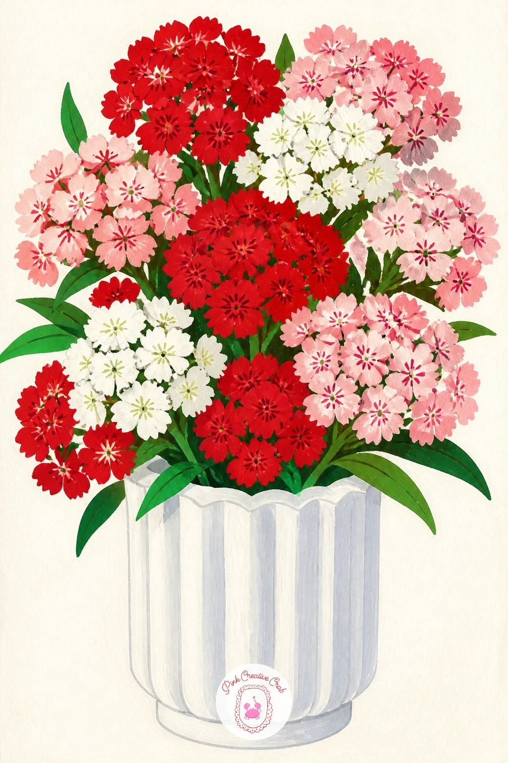 Fluted White Vase With Sweet William — Keep the vase almost sculptural here, since the fluted ridges are the only decoration it needs. Flower vase painting