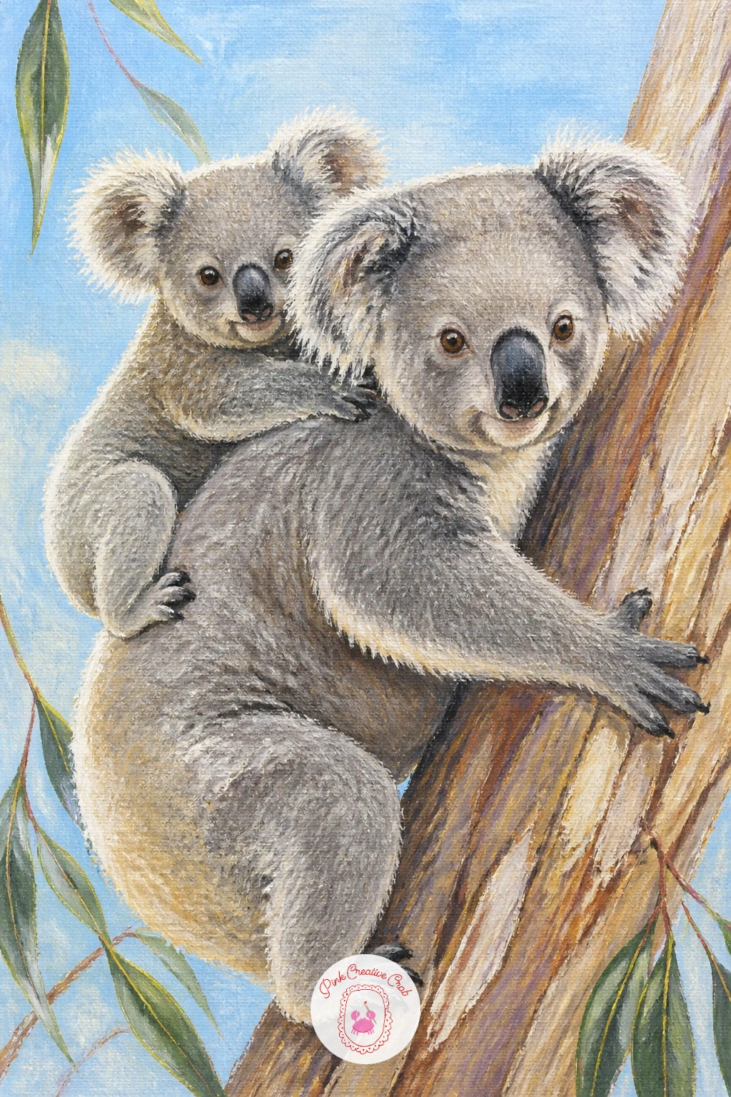Koala Joey Riding on Mother's Back — Once the hug feels comfortable, try a koala joey riding on its mother's back, which is really two koalas painted at