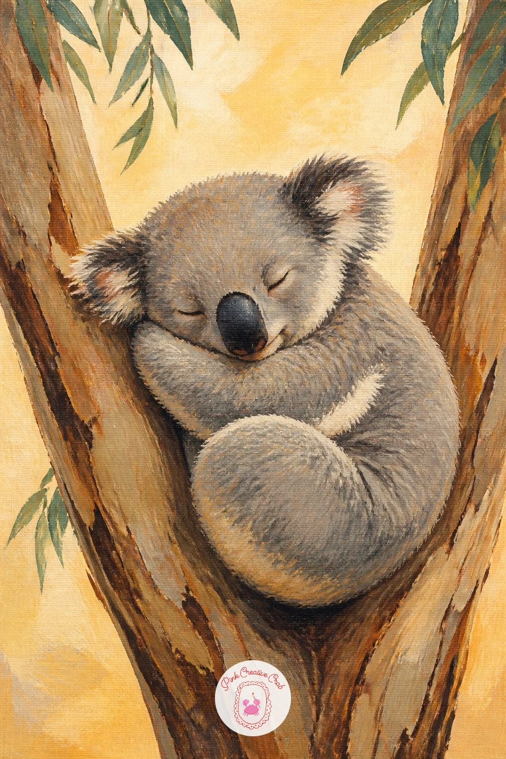 Koala Asleep in the Fork of a Tree — Give yourself an easier afternoon with a koala asleep in the fork of a tree, since a sleeping pose means no tricky eye