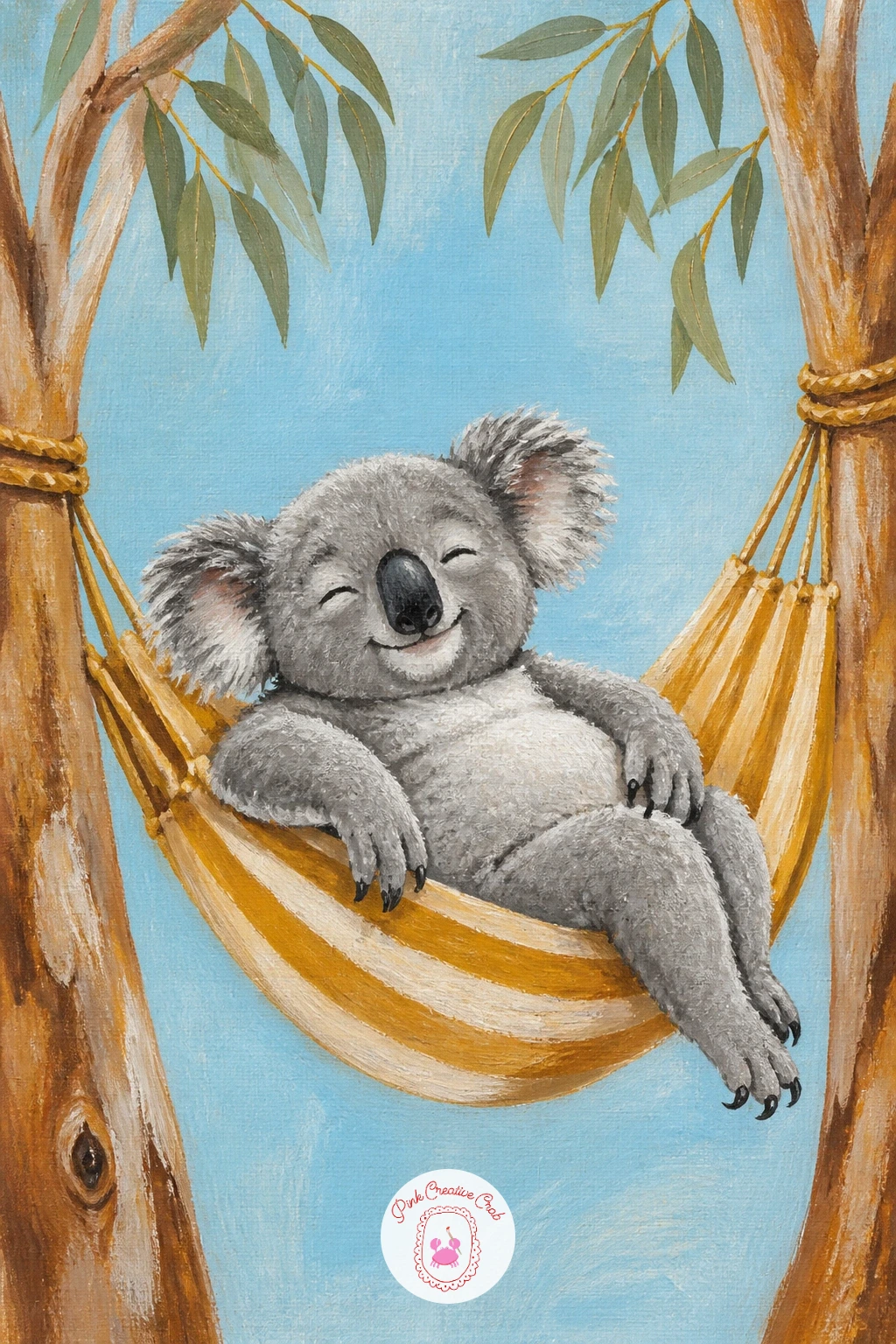 Koala in a Hammock — Keep the holiday mood going with a koala in a hammock, strung loosely between two eucalyptus trunks. Koala painting