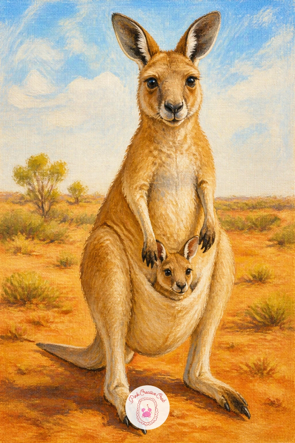 Kangaroo With a Joey in Its Pouch — Give the kangaroo a scene of its own with a kangaroo with a joey in its pouch, peeking out mid-hop. Koala painting