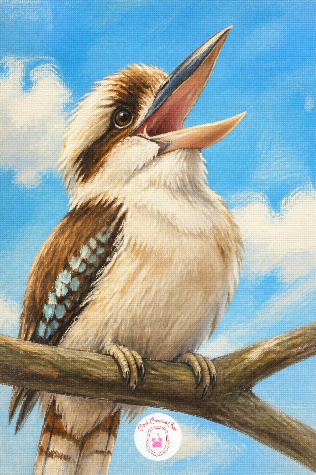 Laughing Kookaburra — Bring in some birdlife with a laughing kookaburra, perched with its head thrown back mid call. Koala painting