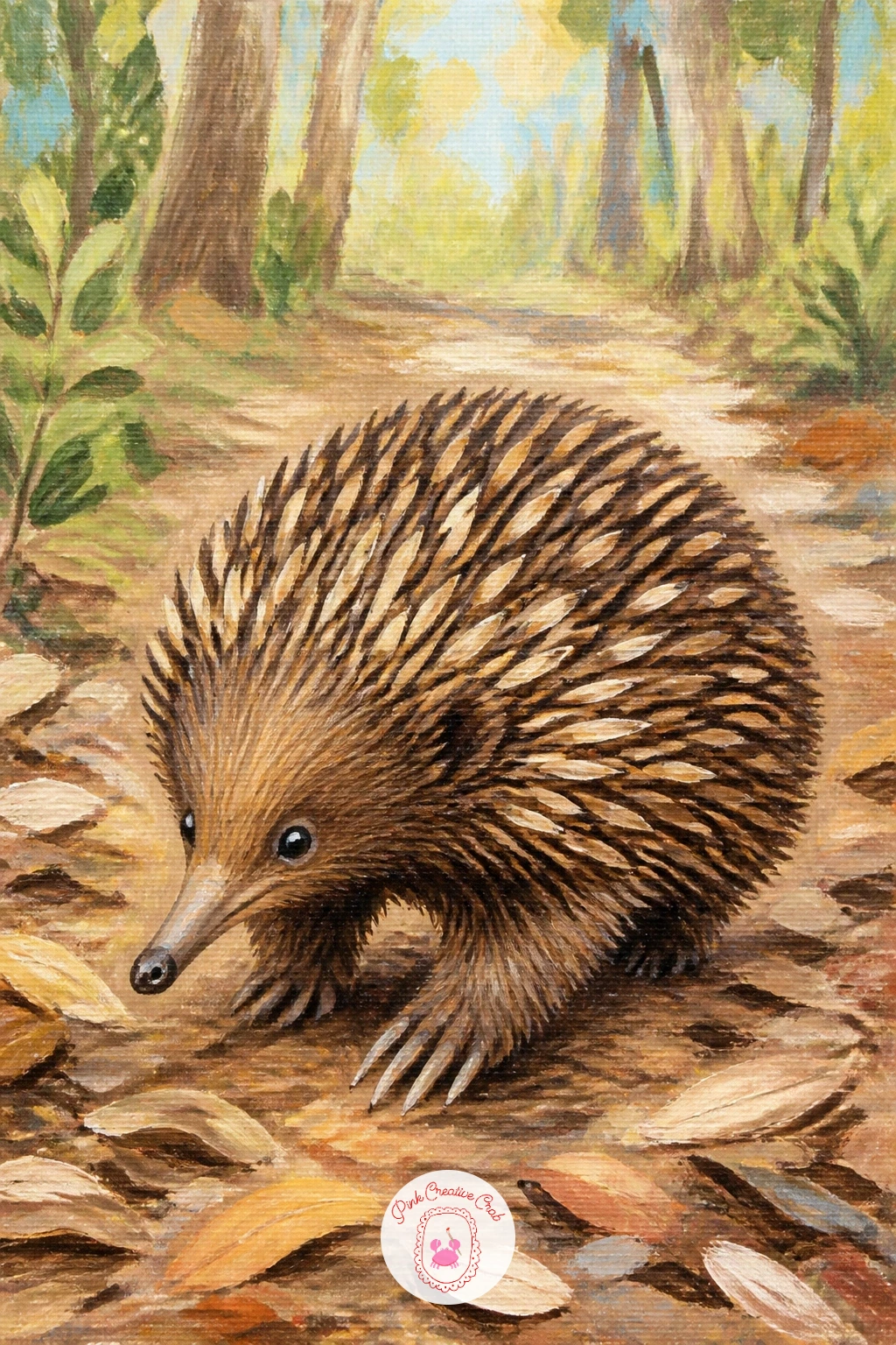 Echidna on a Forest Path — Slow the pace down with an echidna on a forest path, a low rounded body covered in soft spines ambling over leaf litter. Koala