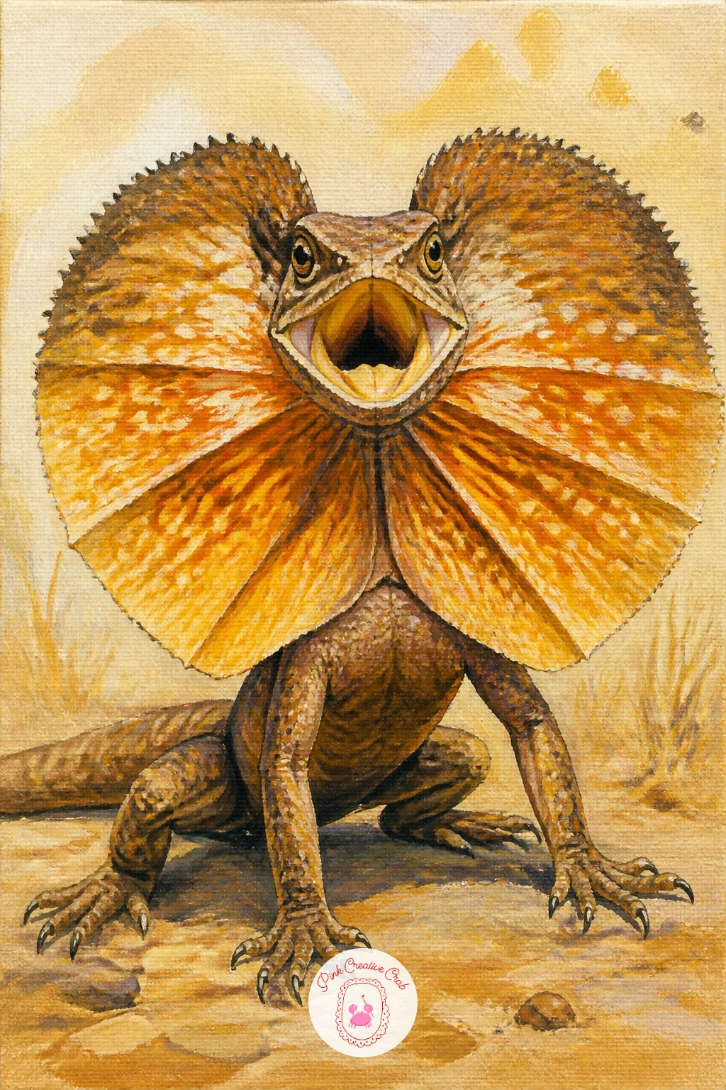 Frilled Lizard With Its Frill Open — Bring in some drama with a frilled lizard with its frill open, a pose built entirely around one bold defensive gesture.