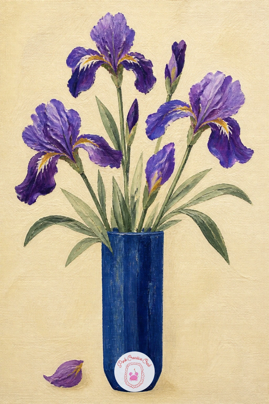 Irises In A Tall Blue Vase — Irises in a tall blue vase bring the garden indoors and give you a strong vertical shape to anchor the whole composition. Iris