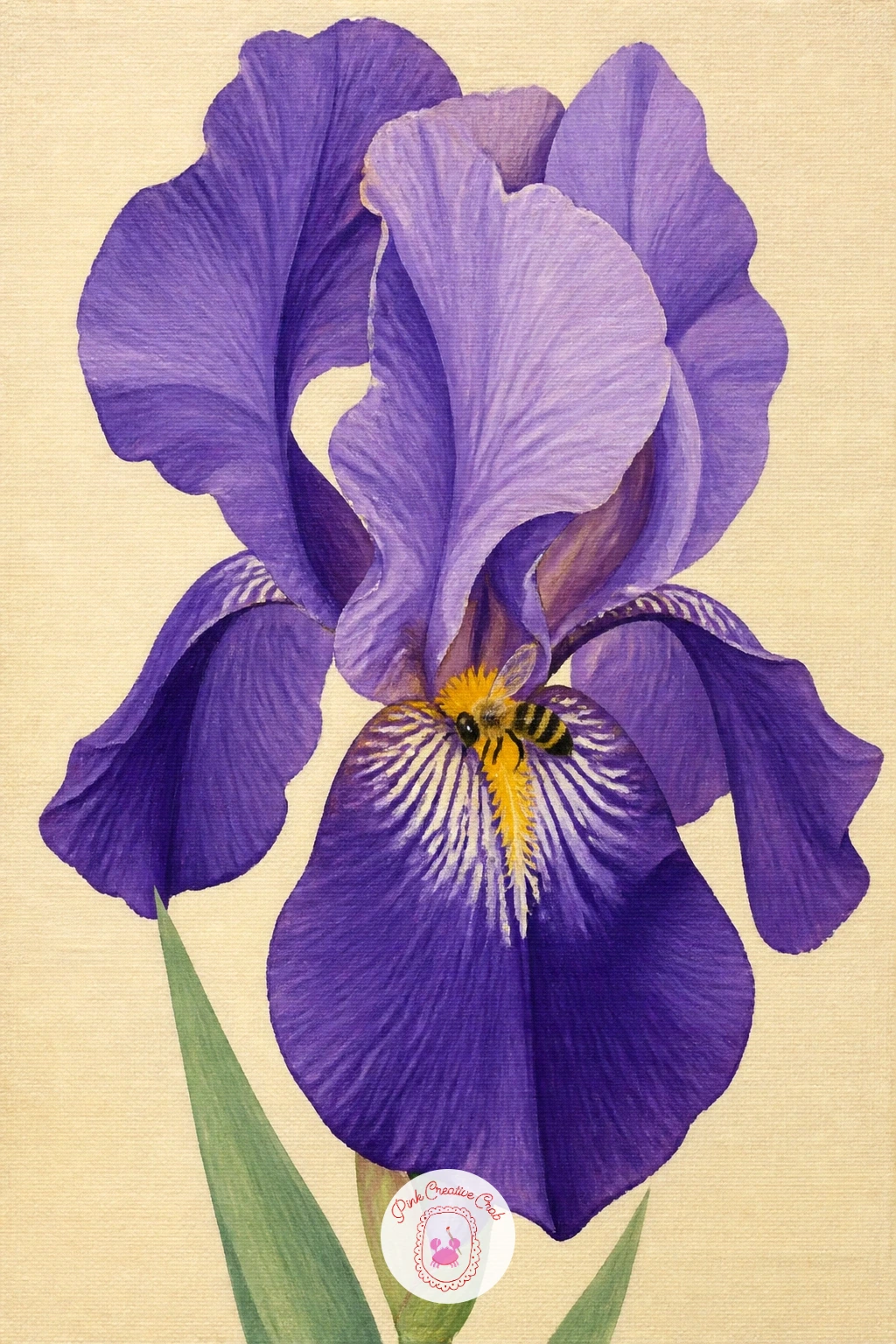 A Bee On An Iris — A bee on an iris turns a single bloom into a little story, with the bee itself the smallest and last thing you paint. Iris painting