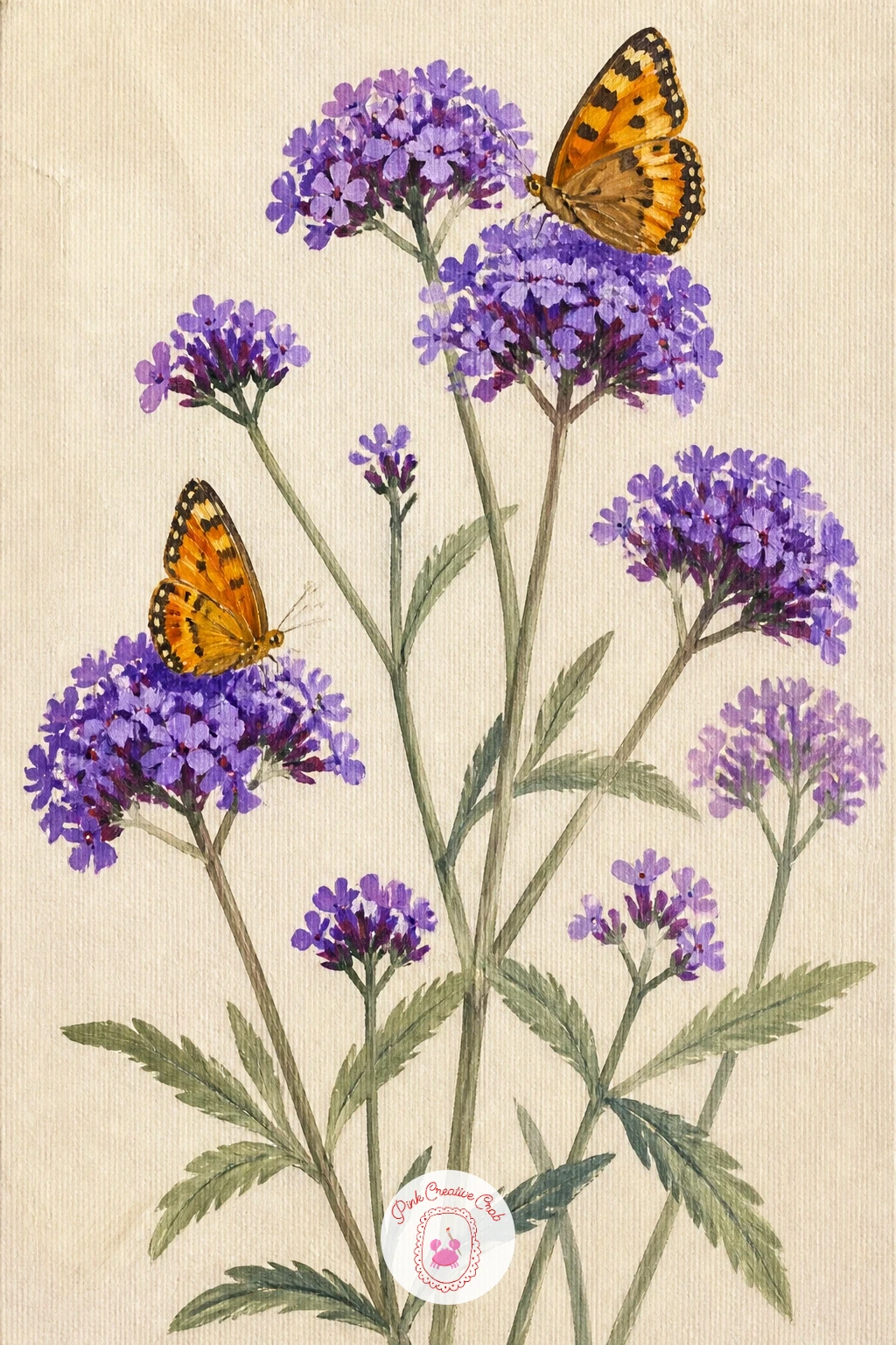 Verbena With Butterflies — Verbena with butterflies rewards a looser hand than the structured flowers earlier on this list, since verbena grows as loose
