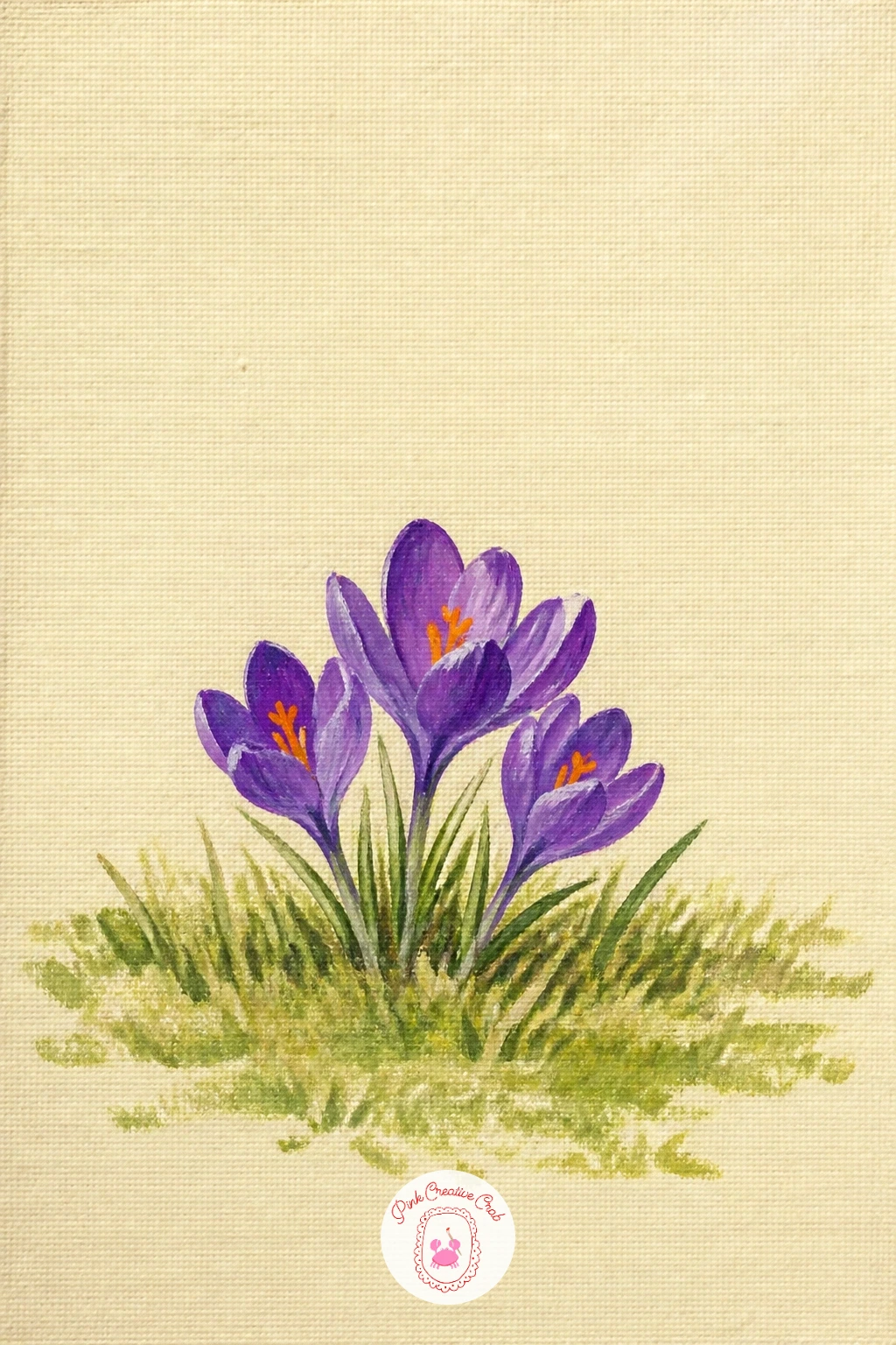 Purple Crocus On A Lawn — Purple crocus on a lawn is a lovely small-scale piece built almost entirely from negative space, since the whole point is a handful