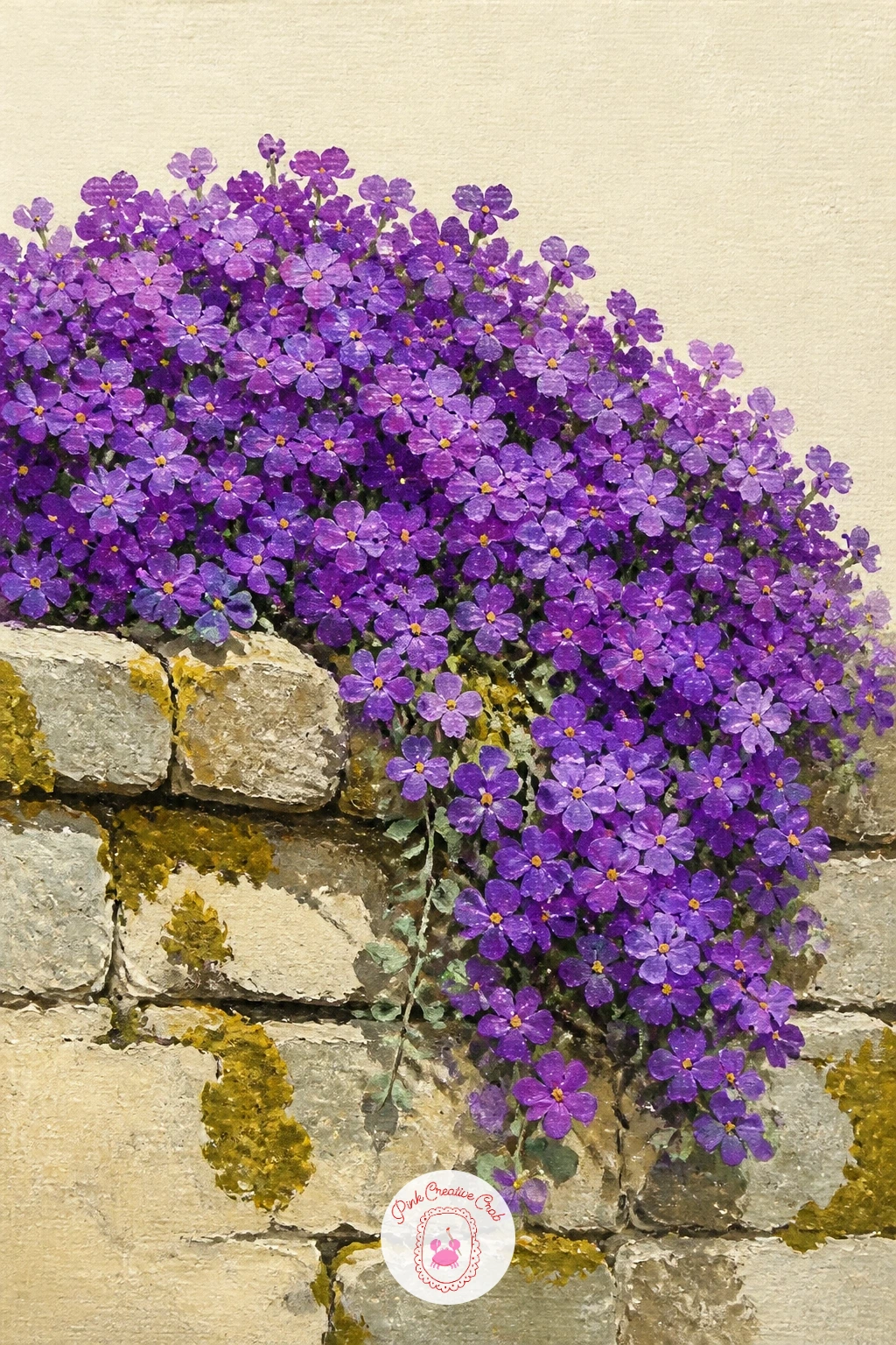 Aubretia Spilling Over A Wall — Aubretia spilling over a wall is a chance to paint real abundance with very little individual detail, since this plant grows in