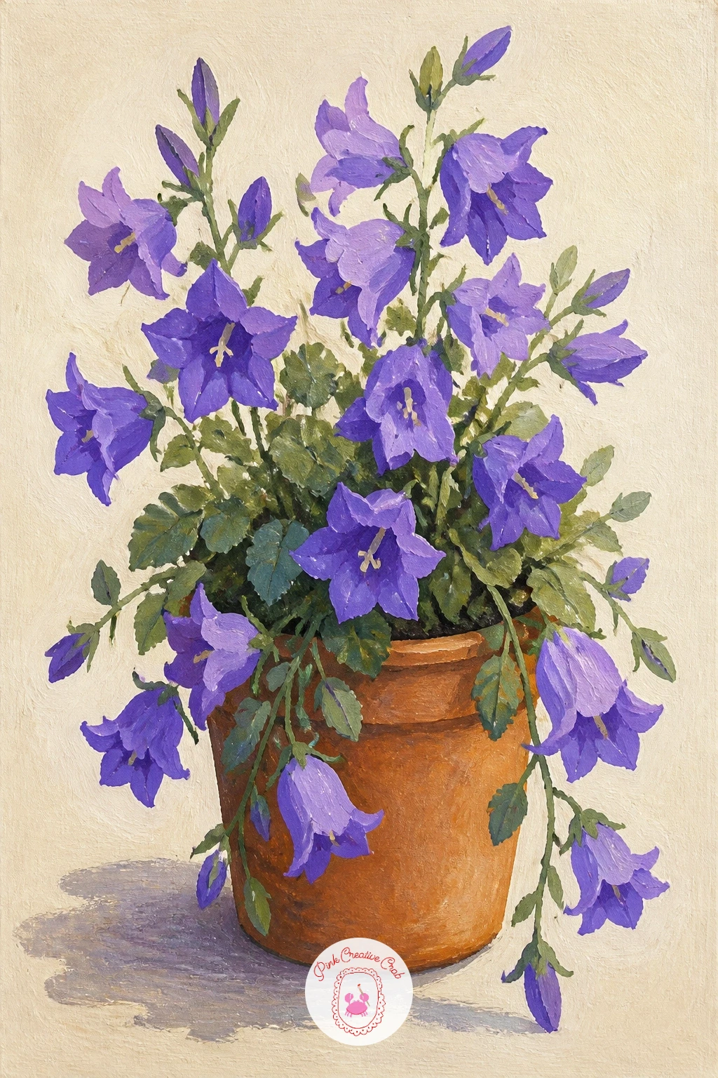 Purple Campanula In A Pot — Purple campanula in a pot is a gentler, more contained piece after the wildness of sweet rocket, built around the plant's signature