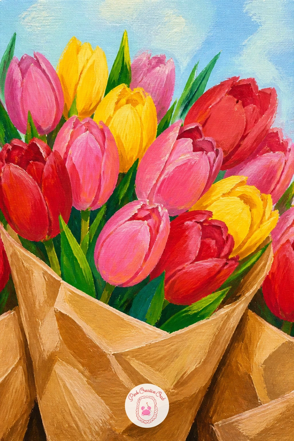 Tulips Wrapped In Paper At A Flower Stall — Move from a single jug to a bustling little scene with tulips wrapped in paper at a flower stall, which adds the