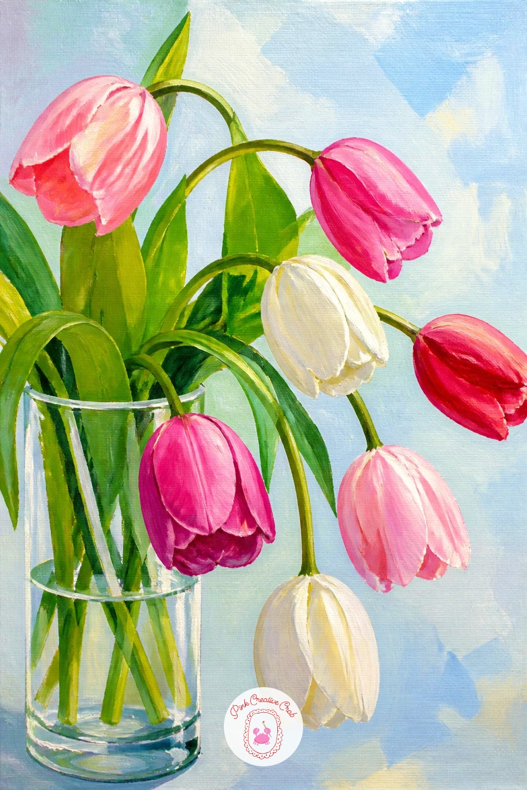 Tulips Drooping Elegantly In A Glass Vase — Tulips drooping elegantly in a glass vase is a favorite subject because the curved stems do most of the work for