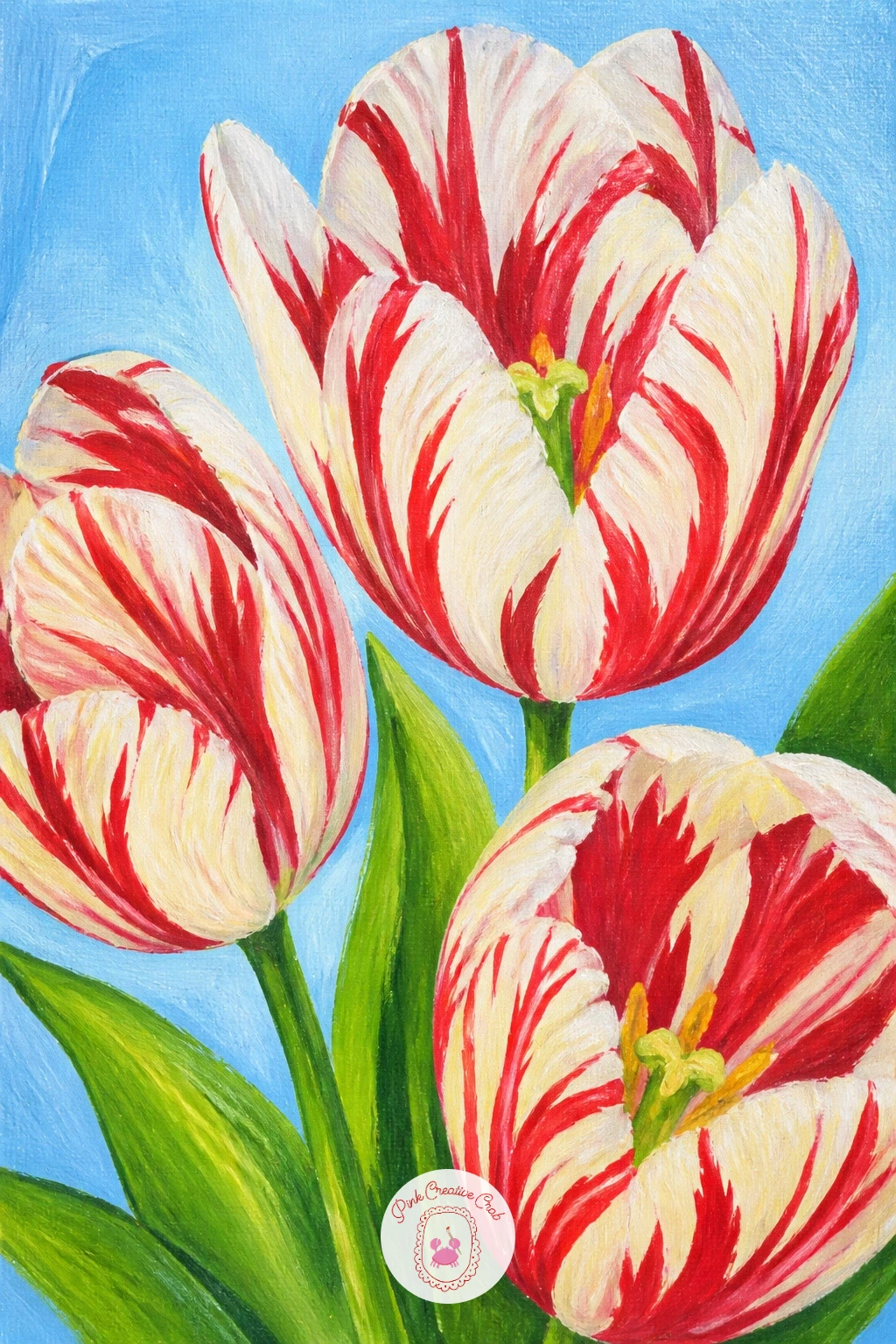 Striped Rembrandt Tulips — Striped Rembrandt tulips, with their flame-like streaks of color, reward a two-layer approach rather than trying to paint the