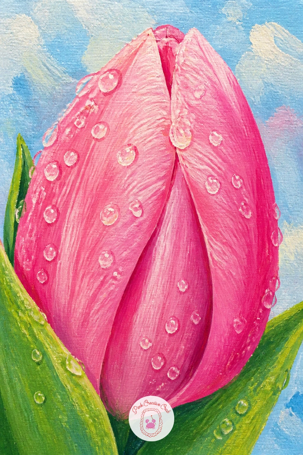 Tulip Bud With Raindrops — Zoom right in for this one: a tulip bud with raindrops is a quiet, close study that works beautifully as a smaller canvas. Tulip