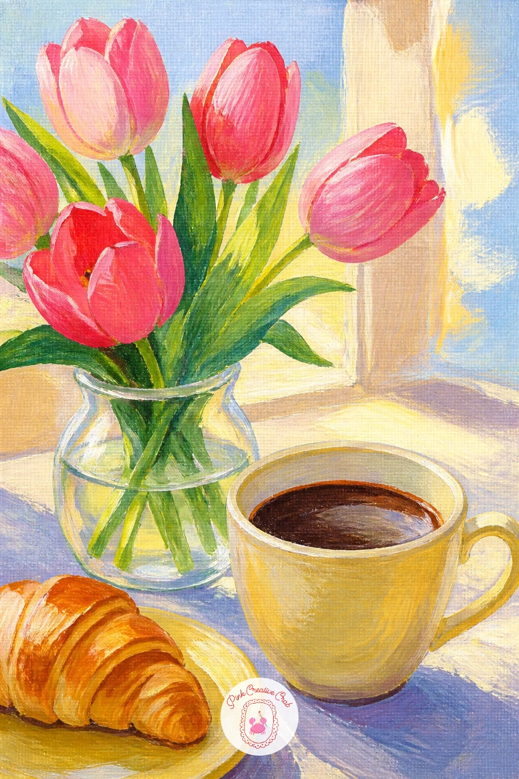 Tulips On A Breakfast Table With Coffee — Tulips on a breakfast table with coffee turns the flowers into part of an everyday still life, which makes for a