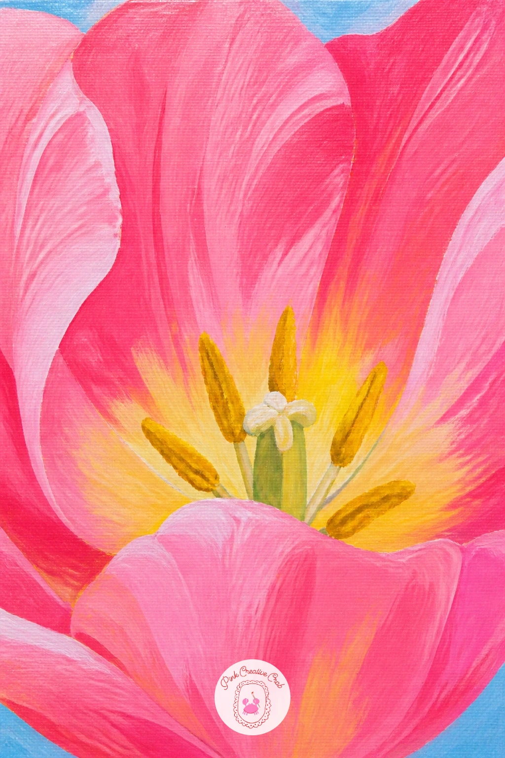 Pink Tulip Close-Up — Strip everything back for a pink tulip close-up, letting one single bloom fill the whole canvas with nothing else competing for