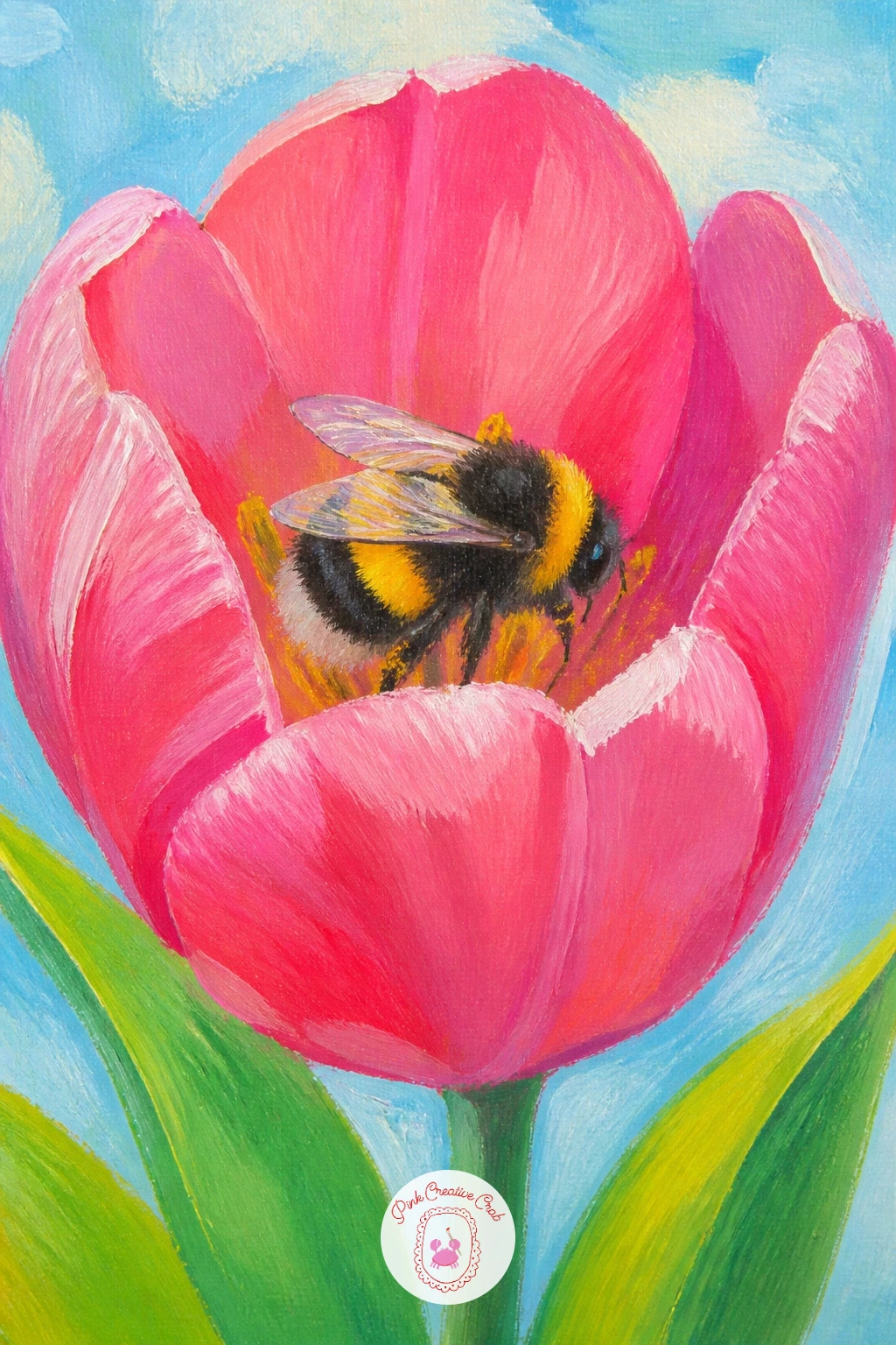 Bumblebee In A Tulip — Add a tiny visitor this time: a bumblebee in a tulip gives the whole piece a little story and a fun small detail to finish on. Tulip