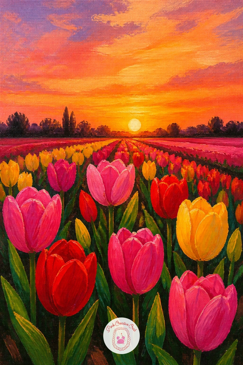 Tulip Field At Sunset — Tulip field at sunset turns the eye-level landscape rules on their head, since now the light source sits low and behind the whole